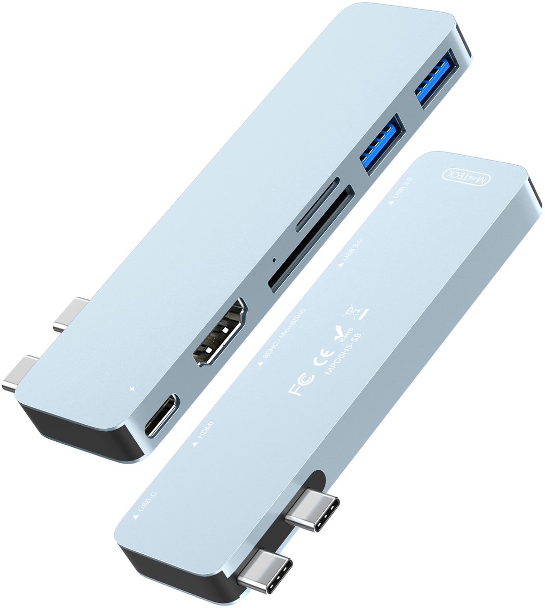 MacBook USB-C Hub Docking Station Thunderbolt 3/4/5, HDMI 4K60Hz, USB 3.0, SD/MicroSD lezer - Sky Blue - Afbeelding 4