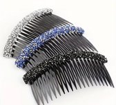 Set van 3 strass haar kammen – zwart + zilverkleurig + blauw – decoratieve kunststof kammen met fijne tanden – elegante haaraccessoires voor dames – ideaal voor opsteekkapsels