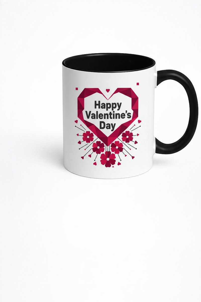 Valentijnsdag Mok Happy Valentine's Day met Geometrisch Hart Design