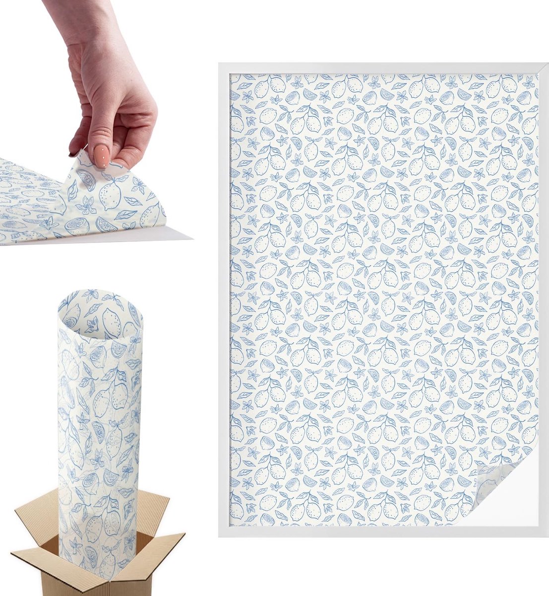 TULUP Raamfolie Anti inkijk - Citroenpatroon Anti inkijk Raamfolie - 100x146 cm - Wit Raamfolie Tegen inkijk - Zelfklevende Anti inkijk Folie Glas in Lood - Voor de keuken, het kantoor en de hal. - Zonwerende Raamfolie Glas in Lood Wit - Citroenpatroon