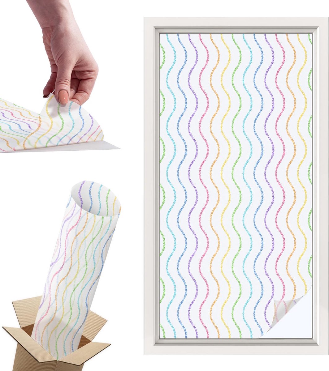 Tulup Raamfolie Anti inkijk - Regenbooglijnen Privacy Folie Raam - 50x100 cm - Wit Anti inkijk Folie - Raamfolie Tegen inkijk Glas in Lood - Voor de hal, slaapkamer, kledingkast - Raamfolie Zonwering