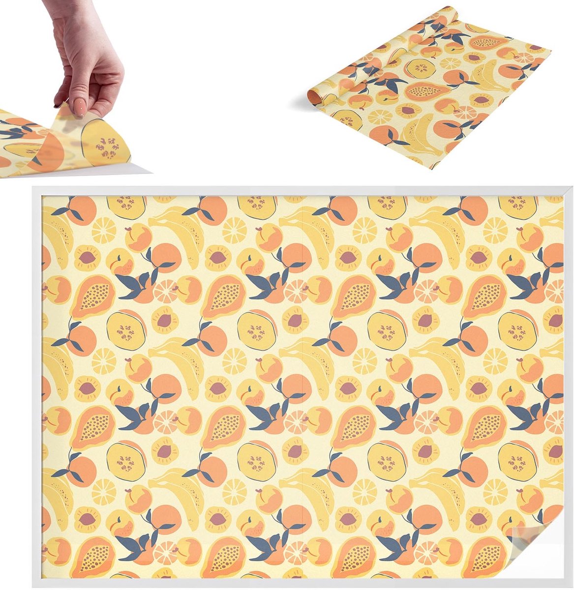 TULUP Raamfolie Anti inkijk - Sappig fruit Melkglas Folie - 200x146 cm - Geel Anti inkijk Raamfolie Glas in Lood - Zonwerende Raamfolie - Naar de keuken, naar de eetkamer - Privacy Folie Raam Glas in Lood Geel - Sappig fruit