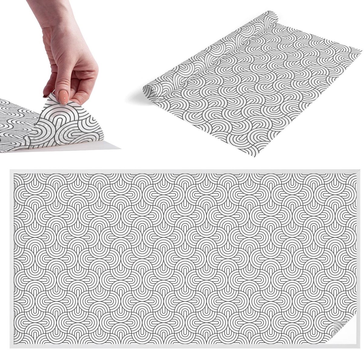 TULUP Raamfolie Anti inkijk - Geometrische halve cirkels Melkglas Folie - 200x100 cm - Zwart-wit Anti inkijk Raamfolie Glas in Lood - Zonwerende Raamfolie - Voor de woonkamer, voor het kantoor, voor de slaapkamer - Privacy Folie Raam Glas in Lood Zwart-wit - Geometrische halve cirkels