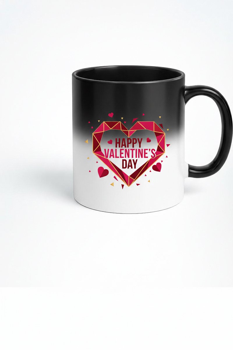 Valentijnsdag Magic Mok - Happy Valentine's Day Thermo Mok met Geometrisch Hart