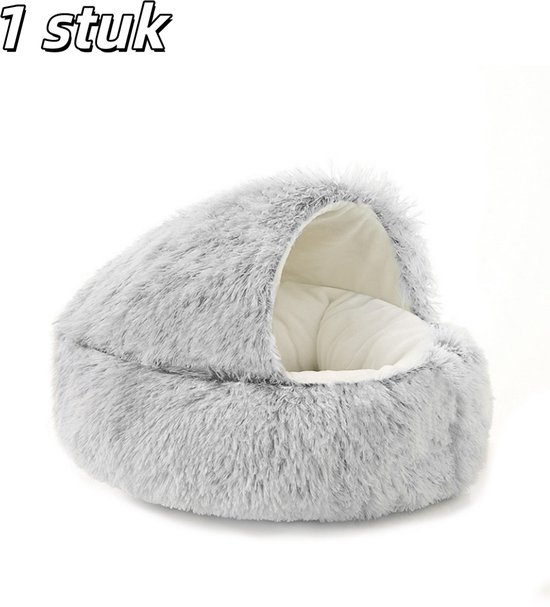 1 pièce - Panier pour chat - Semi-fermé - Panier pour chat en forme de coquille - Chaud - Convient à toutes les saisons - Peluche courte - Convient aux chats et aux chiens - Diamètre 50 cm - Grijs