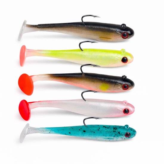 S&D | Softbait Set Jig / Shad – 5 pièces – 7 cm / 6,5 g – Tête plombée avec hameçon – Leurre artificiel pour poissons prédateurs Sandre, Brochet & Perche
