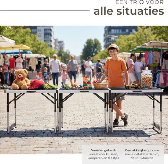 tectake® Aluminium Behangtafel - 3 Stuks - 100 x 60 cm - MDF-panelen - Inklapbare Behang Tafel - Ook te gebruiken als Campingtafel, Partytafel, Rommelmarkttafel, Werktafel - Vouwtafel - Klaptafel - Zwart van TecTake — afbeelding 4