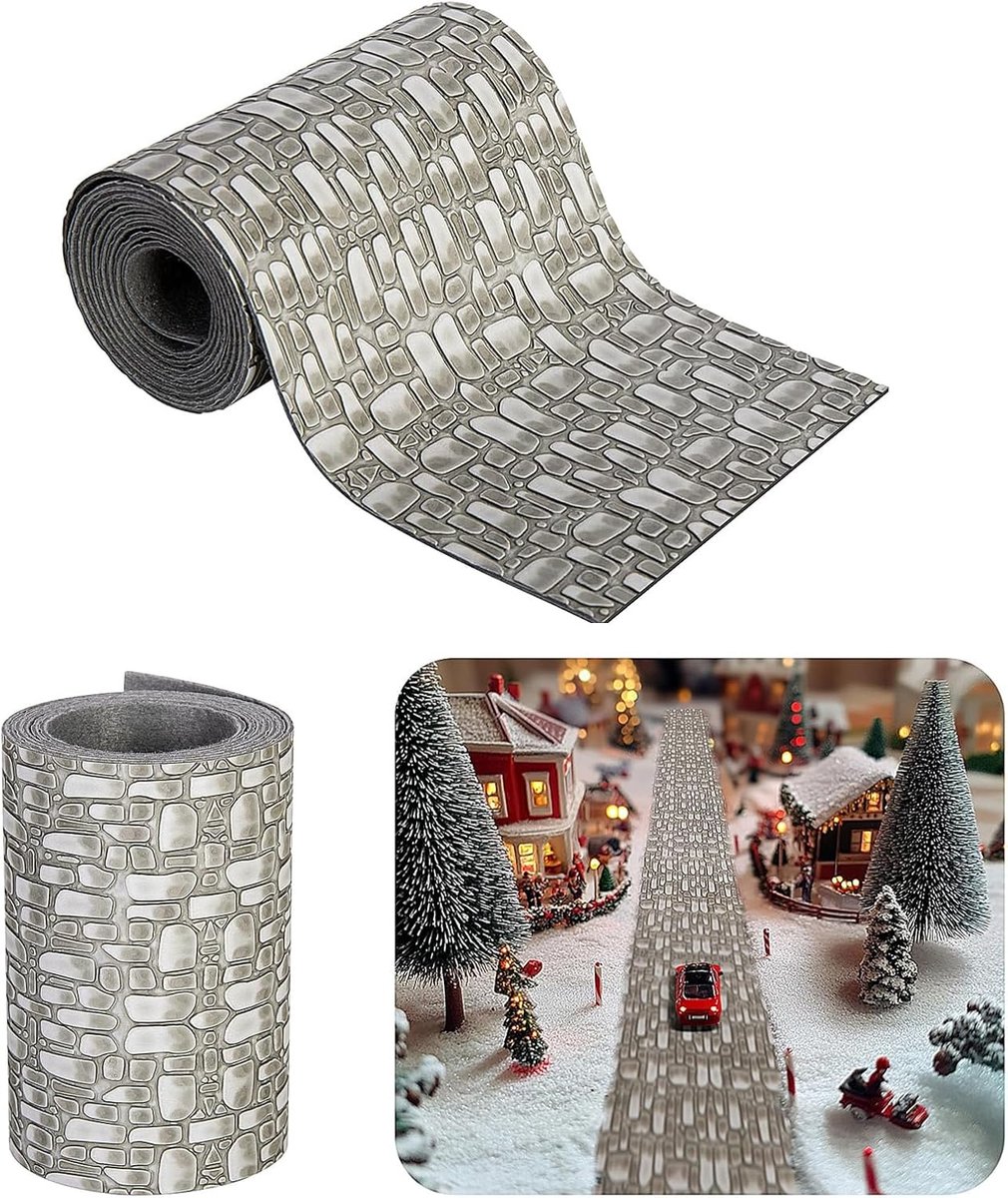 Miniature Brick Street 9x100cm Dollhouse Street Mat - Christmas Village Accessories - Miniature Streets - Dollhouse Flooring voor Kerstmis - Micro Landscape Decoratie (Grijs)