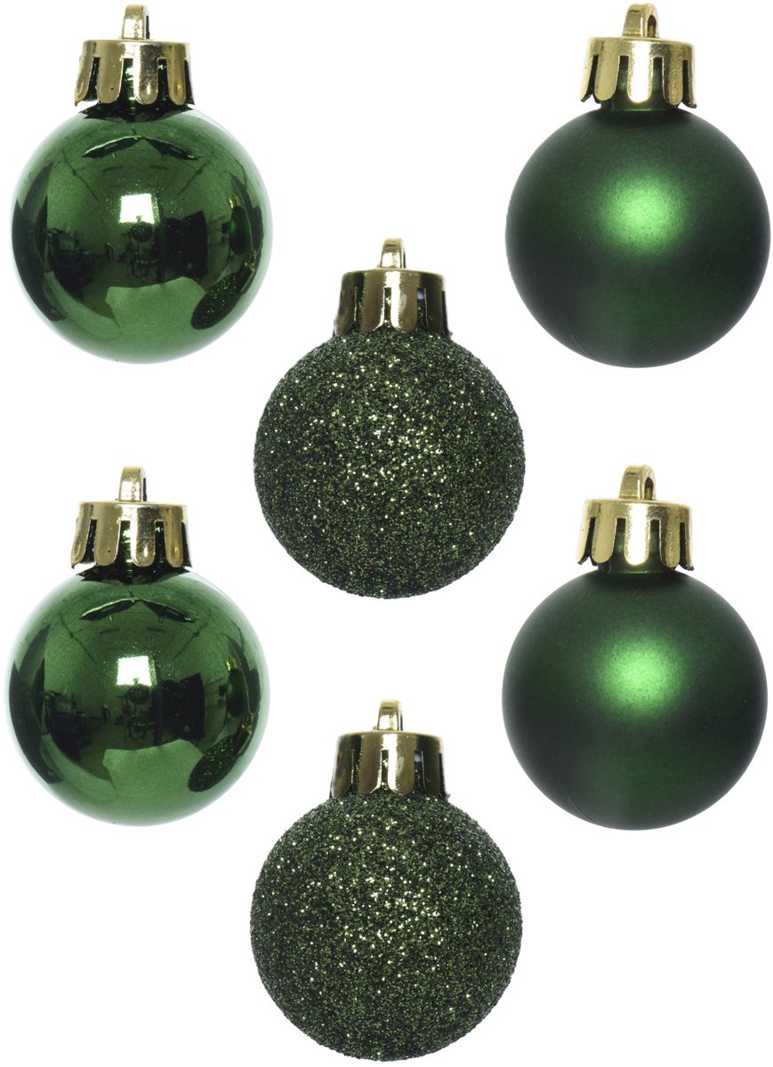 Kleine kunststof kerstballen - 42x stuks - goud, bordeaux rood en dennengroen - Dia 3 cm - Kerstversiering – foto 3
