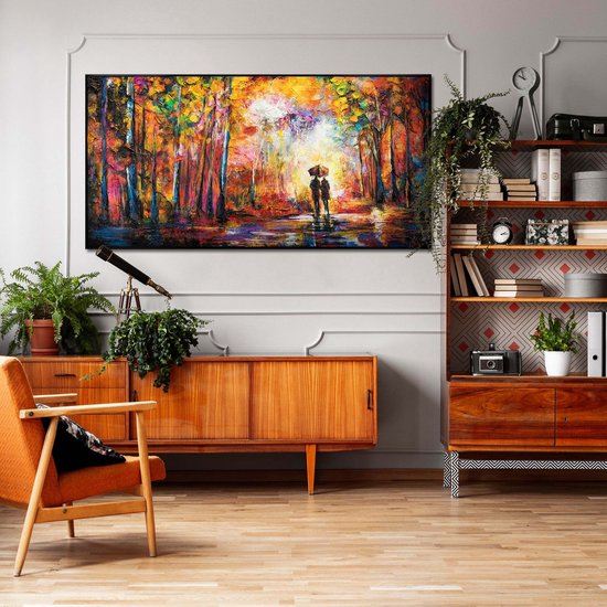 YS Schilderij "Romance" - Handgeschilderd canvas schilderij - Wanddecoratie Abstract - Kleurrijk - Textuur - Muurdecoratie woonkamer - Slaapkamer decoratie - Kamer accessoires - Abstracte schilderij - schilderij canvas Black 100x50