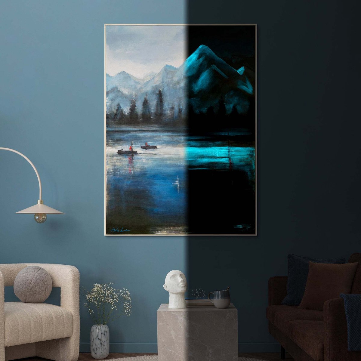 YS Canvas schilderij 120x80 cm handgeschilderd boshorizonten natuur woud – YS-Art Gallery – Rustgevende wanddecoratie voor woonkamer – Modern schilderij voor slaapkamer Black