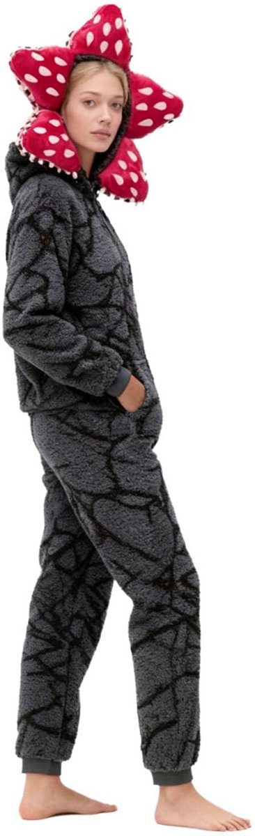 Kraftverdia Unisex 3D Demon Pyjama Lange Mouwen Een Stuk Pyjama Demogorgon Onesie Hooded Fleece Nachtkleding Winter Kerst Pyjama voor Womens Mens