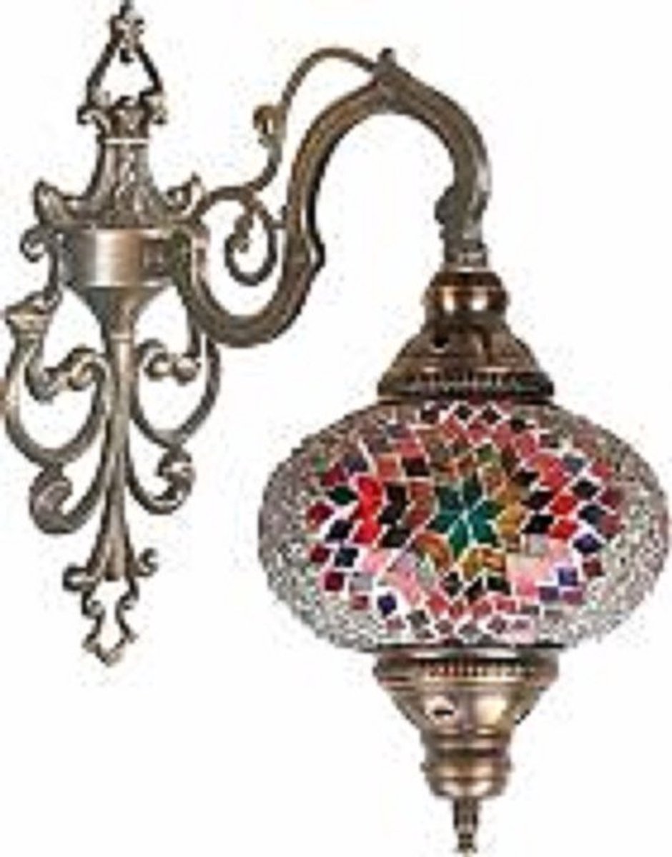 Oosterse Lamp - Wandlamp Mozaïek - Ø 20 cm - Hoogte 28 cm - Handgemaakt en Multi Kleur