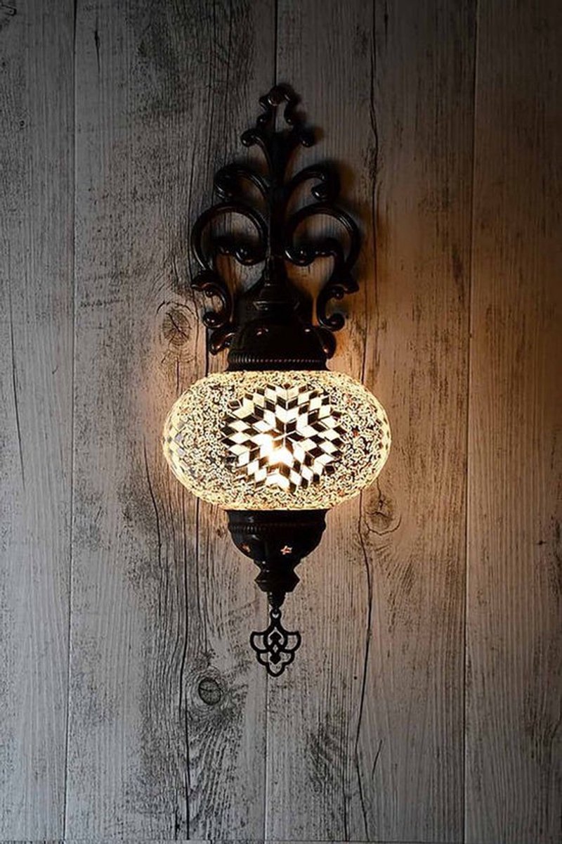 Oosterse Lamp - Wandlamp Mozaïek - Blauw Ø 12 cm - Hoogte 28 cm - Handgemaakt Authentiek