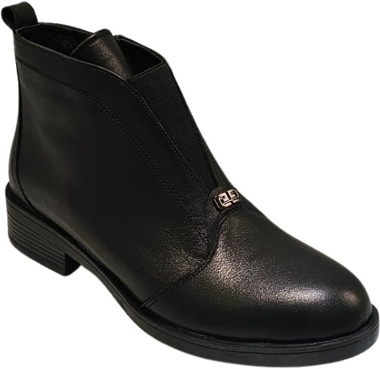 Berussa dames laarzen- Enkellaarjes-Leren Dames Boots met Blokhak - Echt Leer - Zachte Suède Voering - Platformzool - Zwart 36-40