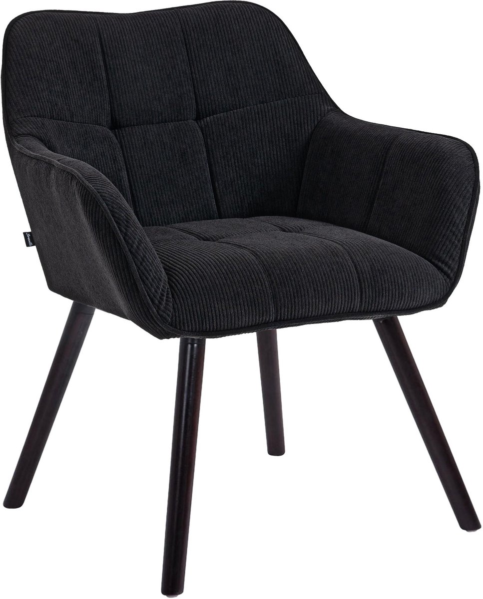 CLP Eetkamerstoel met armleuning Vienna - keukenstoel - fauteuil met houten frame - belastbaar tot 150 kg - met corduroy bekleding - zwart/zwart