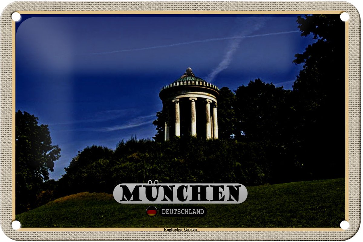 Blechschild Städte München Englischer Garten 18x12cm Geschenk Schild
