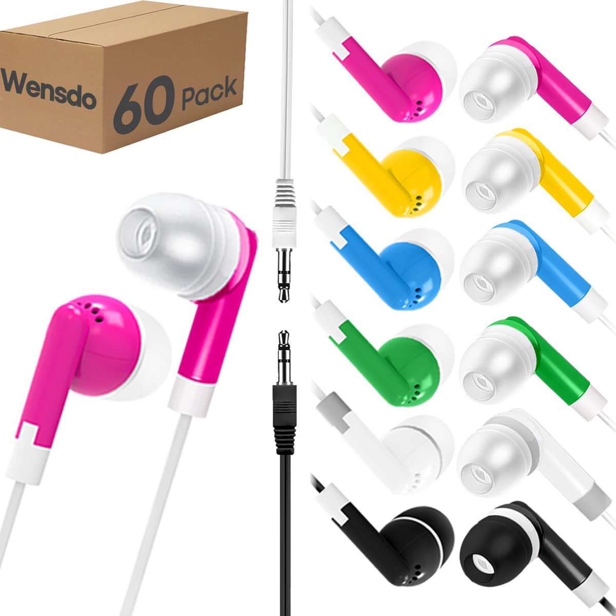 60 Stuks Oordopjes Set voor Scholen en Klaslokalen - Universele Bedrade Hoofdtelefoons met 3.5mm Jack - Gemengde Kleuren