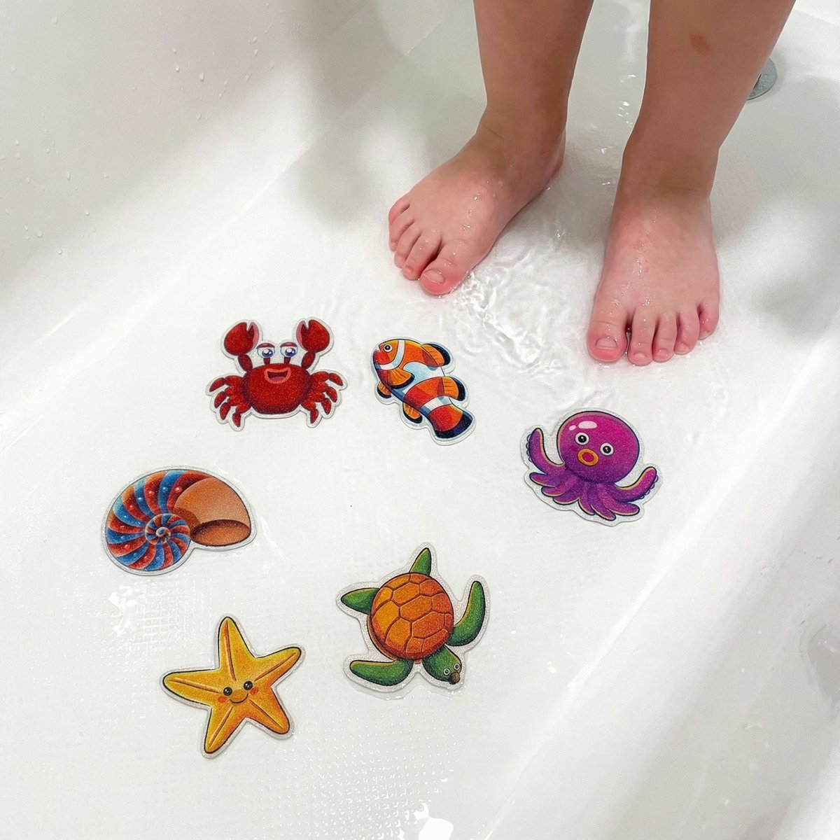 Zelfklevende Anti-Slip Badkamer Stickers Zeedieren 10 cm – 6 Stuks – Douche & Bad Veiligheid - BPK