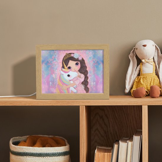Nachtlampje 20x15 cm - Kinder lamp - Meisje - Eenhoorn - Glitter - Tafellamp kinderkamer - Slaapkamer lamp - Bedlamp kinderen - Kinderlampje stopcontact - Wandlamp babykamer - Nachtlampjes van Merkloos — afbeelding 3