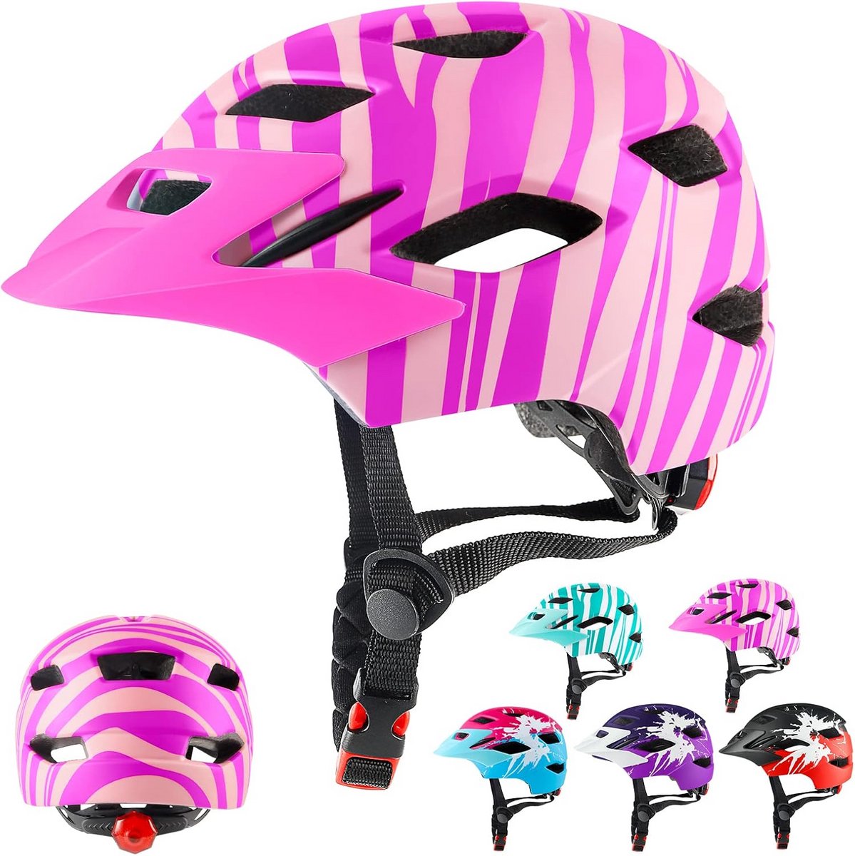 Kinderfietshelm Lichtgewicht met Achterlicht en Vizier voor Jongens en Meisjes (48-56 cm)