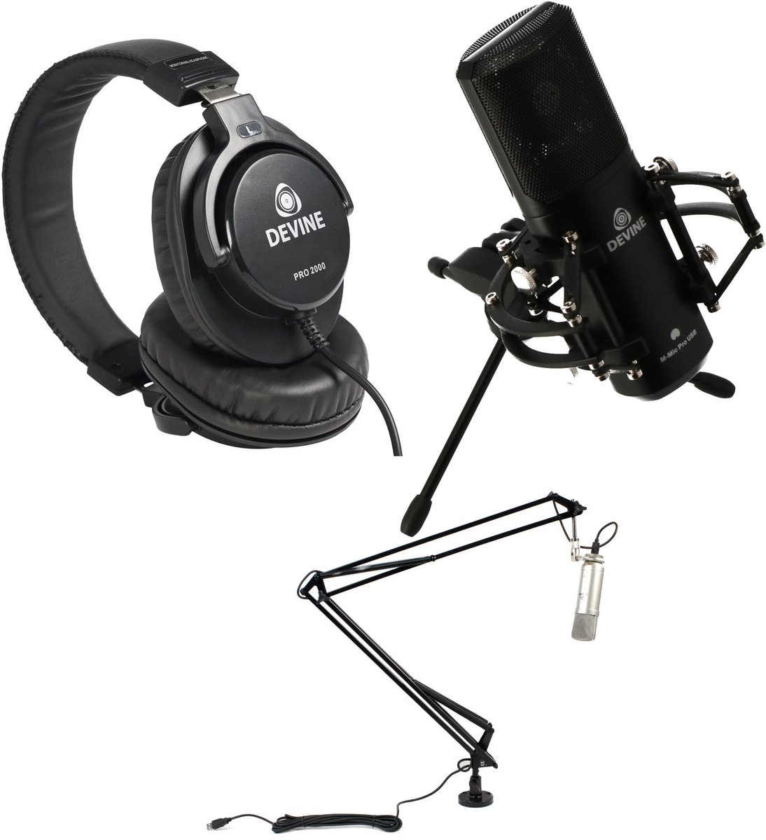 Devine M-Mic PRO USB Podcast Bundel met broadcast arm en hoofdtelefoon