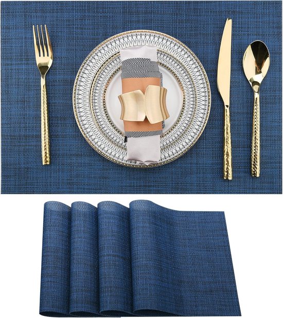 Placemats, afwasbaar, rond, goud, pvc, hittebestendig, vinyl tafelmatten, vuilafstotend, voor thuis, restaurant, keuken (set van 6, goud