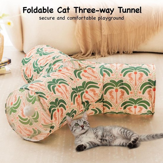 2-in-1 Kattentunnelbed Met Speelbal – 50x50 Cm, Zacht En Wasbaar, Ideaal Voor Kat, Konijn Of Fret (roze)