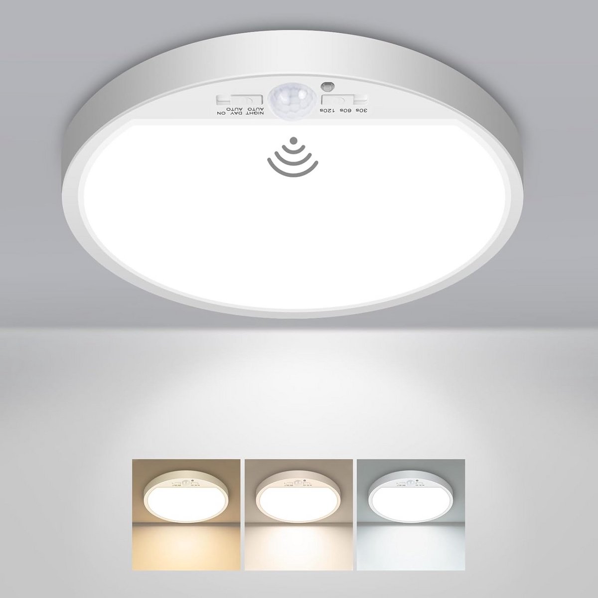 Ronde LED Plafondlamp met Bewegingssensor 15W - Dimbare Kleurtemperatuur (3000K/4000K/6500K)