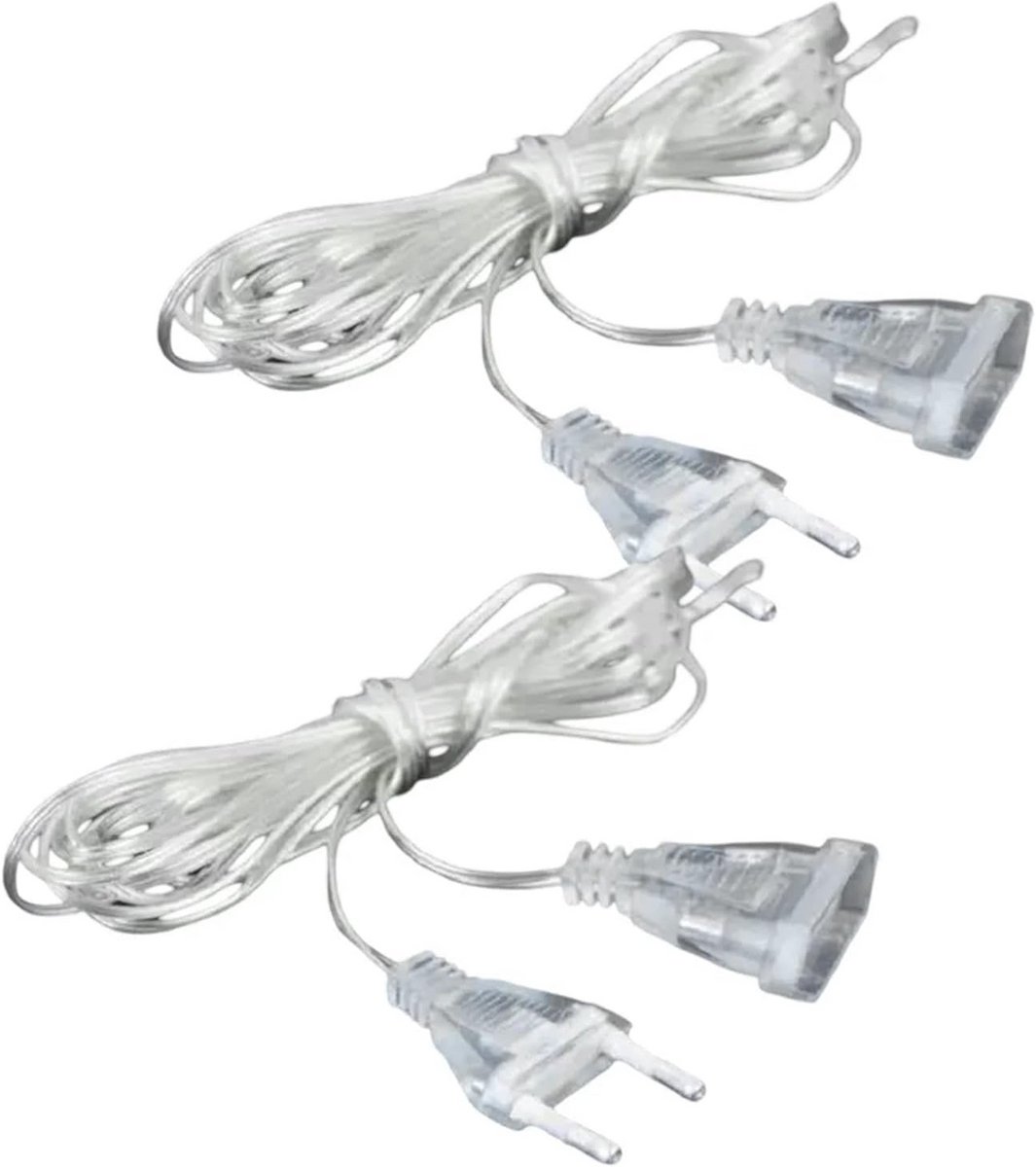 2x Transparante Verlengkabel 3 Meter - Platte Euro Kabel voor Binnen en Buiten - Doorzichtig