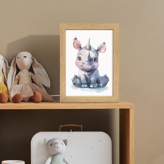 Nachtlampje 15x20 cm - Kinder lamp - Neushoorn - Baby dier - Dieren - Tafellamp kinderkamer - Slaapkamer lamp - Bedlamp kinderen - Kinderlampje stopcontact - Wandlamp babykamer - Nachtlampjes van Merkloos — afbeelding 3