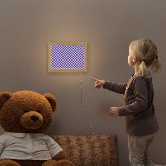 Nachtlampje 20x15 cm - Kinder lampje - Dambord - Blauw - Patroon - Roze - Tafellamp kinderkamer - Slaapkamer lamp - Bedlamp kinderen - Kinderlampje stopcontact - Wandlamp babykamer - Nachtlampjes van Merkloos — afbeelding 5