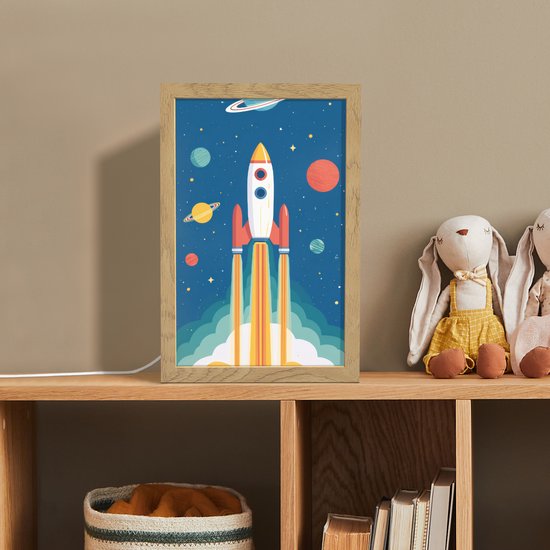 Nachtlampje 20x30 cm - Kinder lamp - Raket - Planeten - Ruimte - Tafellamp kinderkamer - Slaapkamer lamp - Bedlamp kinderen - Kinderlampje stopcontact - Wandlamp babykamer - Nachtlampjes van Merkloos — afbeelding 3
