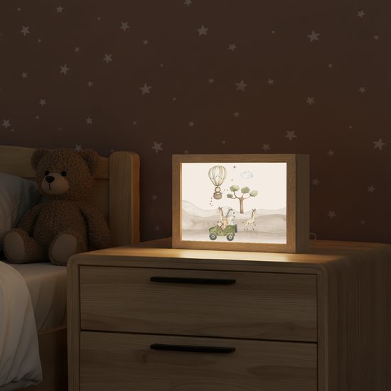 Nachtlampje 20x15 cm - Kinder lampje - Wilde dieren - Safari - Watercolor - Luchtballon - Tafellamp kinderkamer - Slaapkamer lamp - Bedlamp kinderen - Kinderlampje stopcontact - Wandlamp babykamer - Nachtlampjes van Merkloos — afbeelding 2