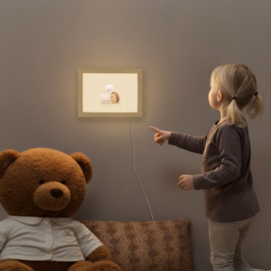Nachtlampje 20x15 cm - Kinder lamp - Alpaca - Egel - Bruin - Knuffelen - Tafellamp kinderkamer - Slaapkamer lamp - Bedlamp kinderen - Kinderlampje stopcontact - Wandlamp babykamer - Nachtlampjes van Merkloos — afbeelding 5