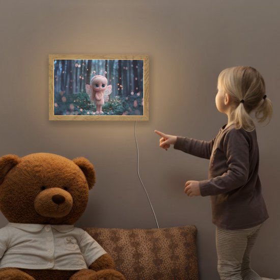 Nachtlampje 30x20 cm - Kinder lamp - Elfje - Cartoon - Bos - Lichtjes - Tafellamp kinderkamer - Slaapkamer lamp - Bedlamp kinderen - Kinderlampje stopcontact - Wandlamp babykamer - Nachtlampjes van MiniBossy — afbeelding 5