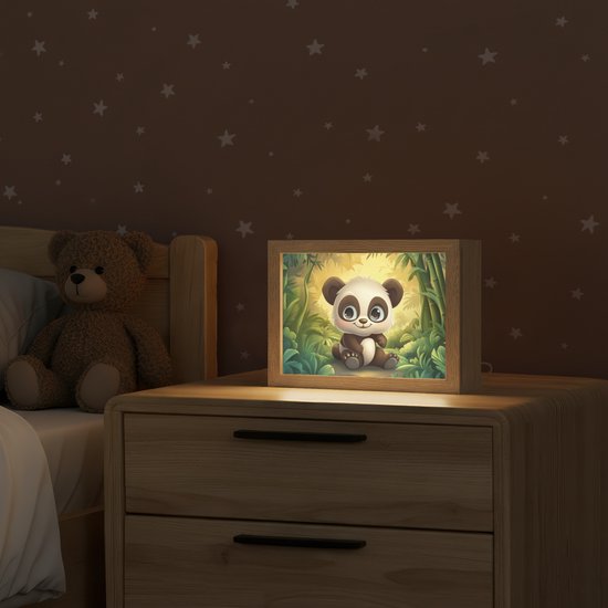 Nachtlampje 20x15 cm - Kinder lamp - Panda - Cartoon - Bamboebos - Zwart - Tafellamp kinderkamer - Slaapkamer lamp - Bedlamp kinderen - Kinderlampje stopcontact - Wandlamp babykamer - Nachtlampjes van Lumisky — afbeelding 2