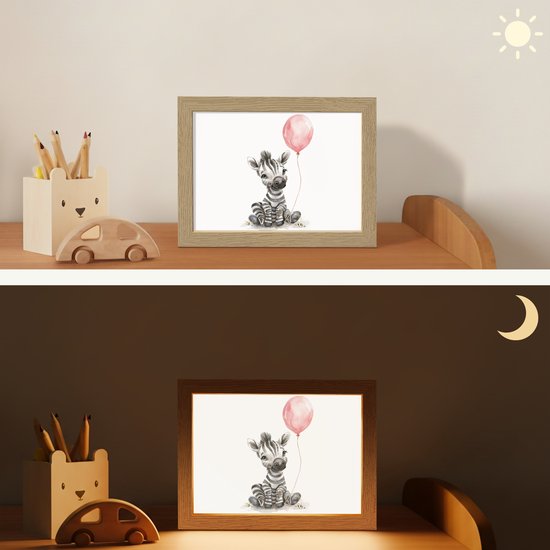 Nachtlampje 20x15 cm - Kinder lampje - Zebra - Baby - Dieren - Roze ballon - Tafellamp kinderkamer - Slaapkamer lamp - Bedlamp kinderen - Kinderlampje stopcontact - Wandlamp babykamer - Nachtlampjes van Merkloos — afbeelding 4
