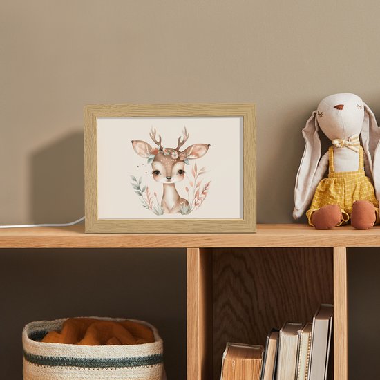 Nachtlampje 20x15 cm - Kinder lamp - Hert - Bohemian - Bloemen - Bosdieren - Tafellamp kinderkamer - Slaapkamer lamp - Bedlamp kinderen - Kinderlampje stopcontact - Wandlamp babykamer - Nachtlampjes van Merkloos — afbeelding 3