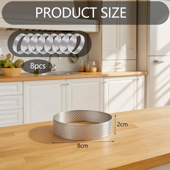8 Stuks Cake Ringen Mousse Mould, Geperforeerde Snijder Ronde Vorm, Zwarte Ronde Mousse Cirkelring Cake, Geschikt voor Doe-Het-Zelf Taartliefhebbers, Gebruikt om Mousse te Maken(Zwart