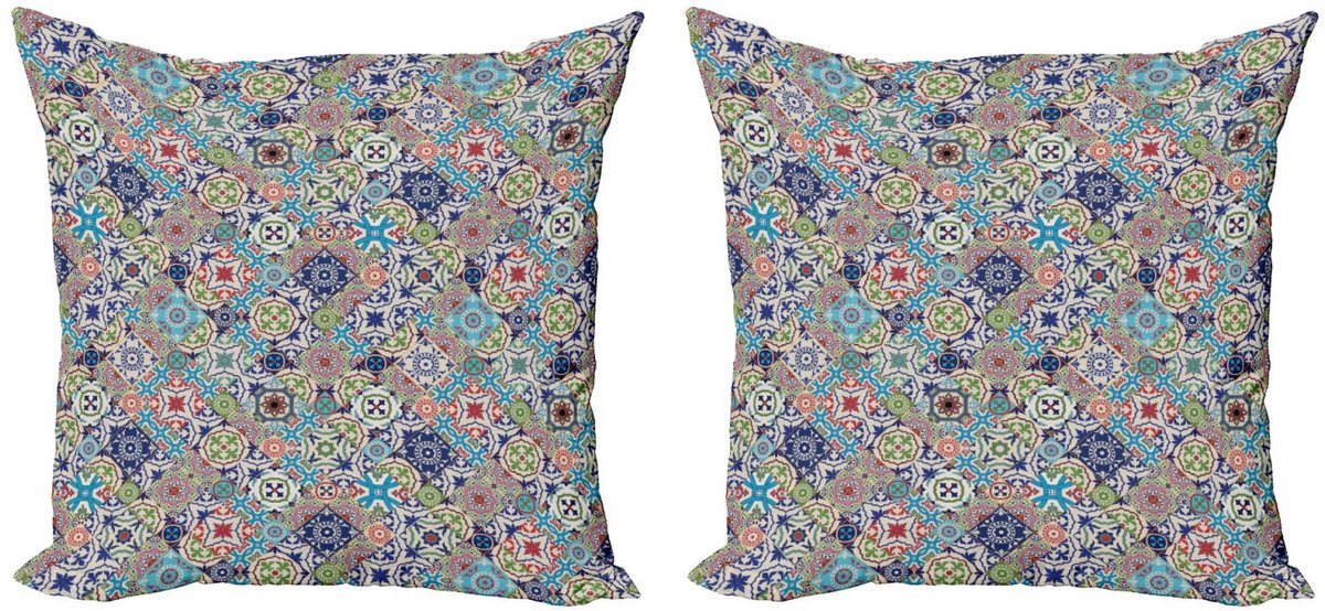 ABAKUHAUS Kussenhoes Set – 2x45x45 cm – Dubbelzijdig Bedrukt – Multicolor Blauw