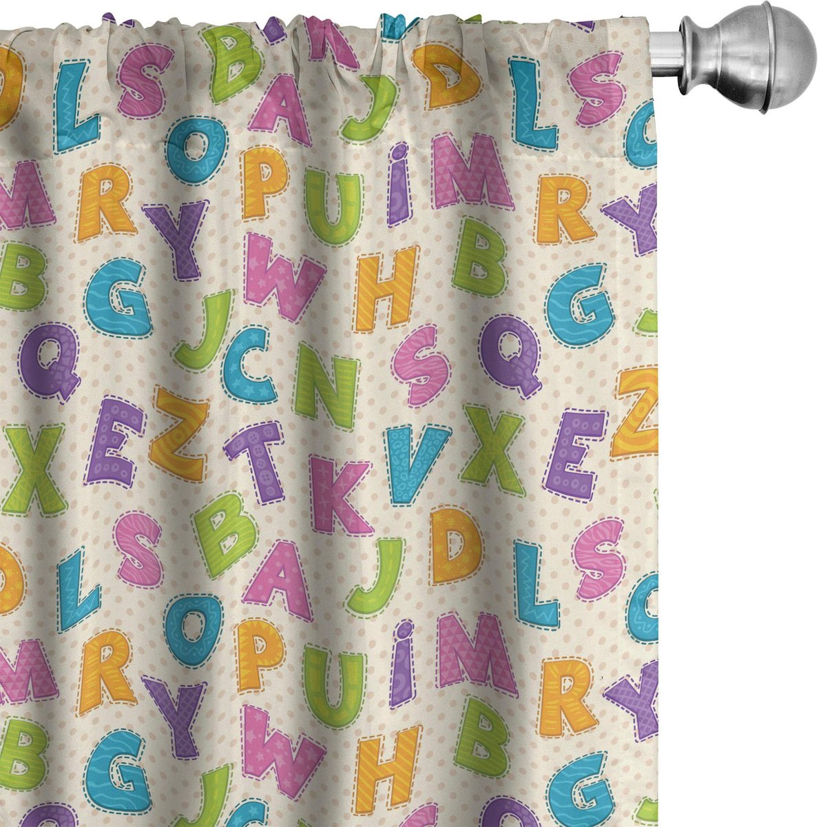 ABAKUHAUS ABC – Gordijnen met alfabetpatroon – 2x75x225 cm – microvezel – veelkleurig
