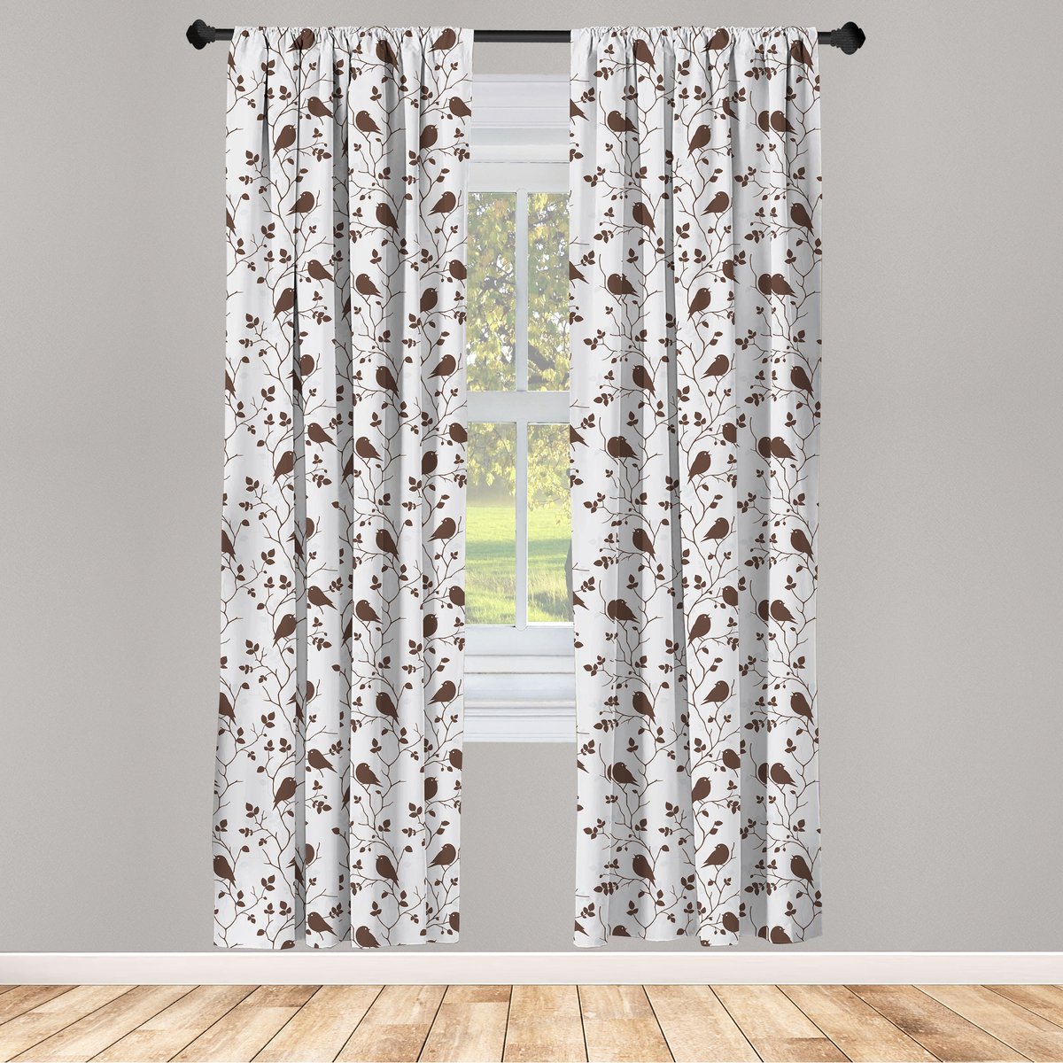 ABAKUHAUS Raamgordijnen – 2× 75×225 cm – Bruin en Lichtgrijs – 2-panelen