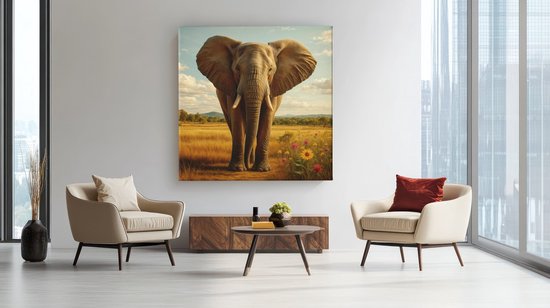 Vierkant Canvas Schilderij Dieren - Olifant in de Savanne - 40x40 cm