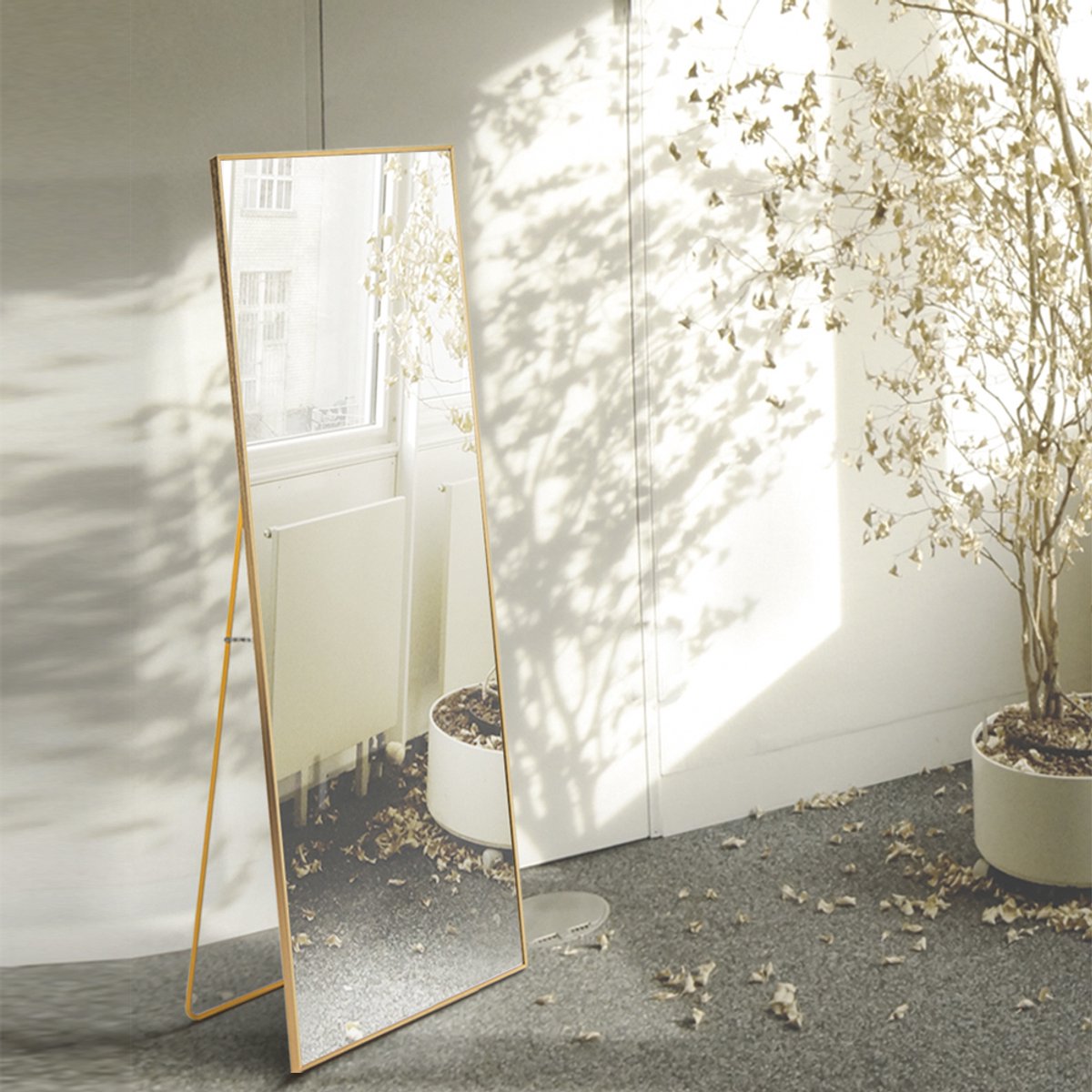 150x40cm Vrijstaande Make-up Spiegel, Gehard Glas Met Aluminium Frame, Rechthoekige Staande Spiegel Voor Slaapkamer Of BadkamerGouden