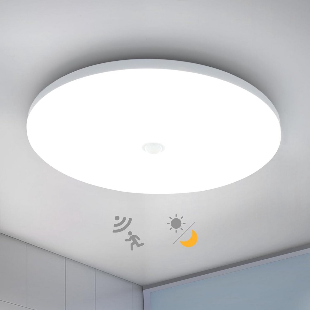 Ronde LED Plafondlamp met Bewegingssensor en Schemersensor, 18W