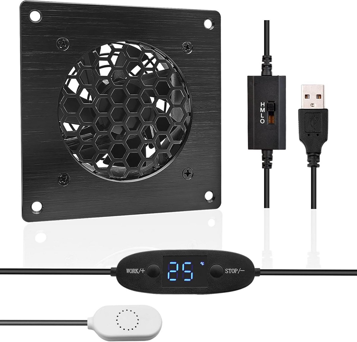 Stille USB-ventilator 120mm met Digitale Temperatuurweergave voor Kastkoeling