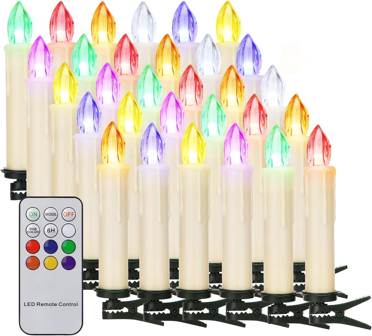 30 RGB LED Kerstboomkaarsen met Afstandsbediening - Draadloos, Dimbaar & Timer - Vlamvrij Kerstverlichting