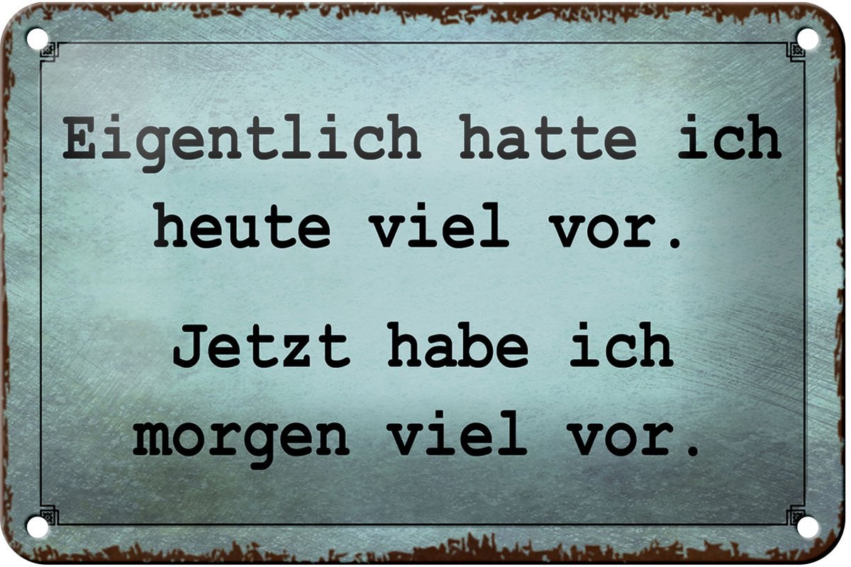 Blechschild Spruch 18x12cm eigentlich hatte ich viel vor