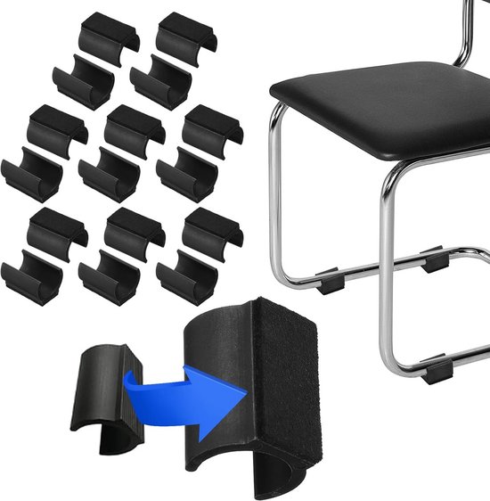 24 stuks stoelpootdoppen met vilten pads, U-vormige stoelpootbeschermers, ruisonderdrukkend, antislip voor vrijdragende stoelen, schommelstoelen en metaal (zwart, 12 mm
